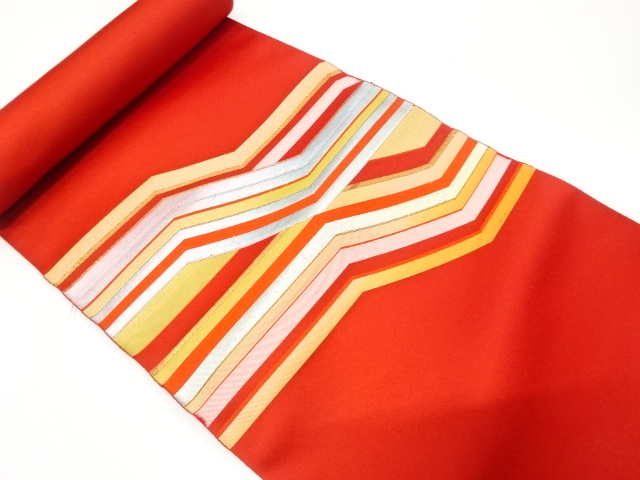 アンティーク　幾何学模様織り出し　名古屋帯地反物